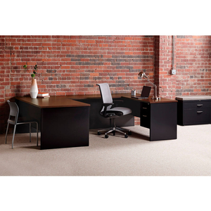 MODULAR STEEL DESK BRIDGE - 48 X 24 - BLACK/WALNUT by Hirsh