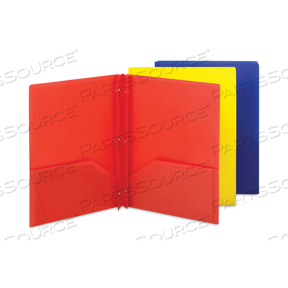 POLY TWO-POCKET FOLDER WITH FASTENERS, 130-SHEET CAPACITY, 11 X 8.5, ASSORTED by Smead