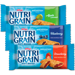 NUTRI-GRAIN CEREAL BARS APPLE CINNAMON, BLUEBERRY, STRAWBERRY, 1.3 OZ., 48/CTN by Kellogg's NUTRI-GRAIN CEREAL BARS APPLE CINNAMON, BLUEBERRY, STRAWBERRY, 1.3 OZ., 48/CTN by Kellogg's
