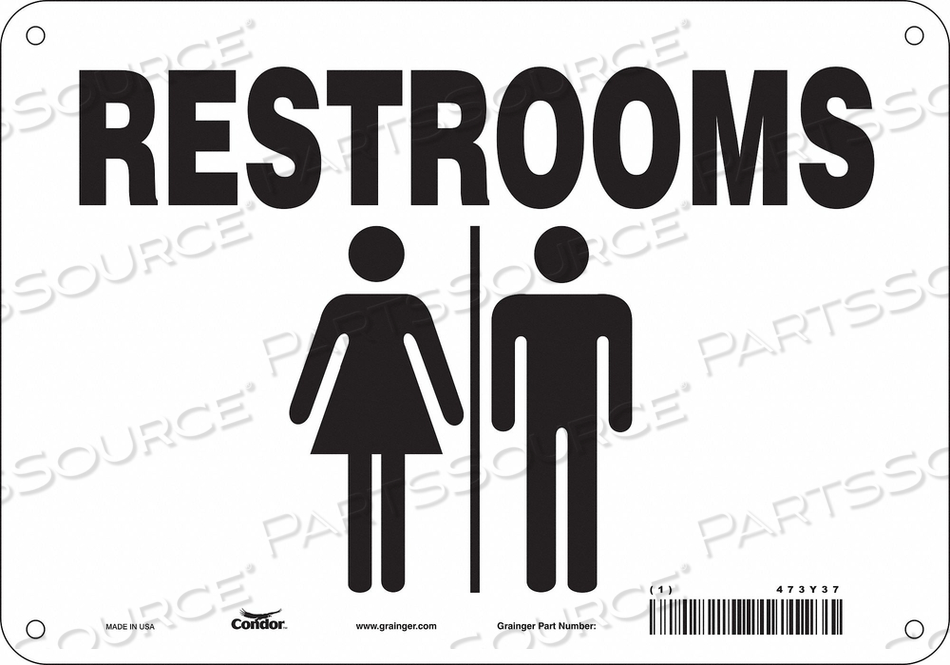 RESTROOM SIGN, VERTICAL RECTANGLE, NUMBER OF PRINTED SIDES 1, ENGLISH, SIGN LEGEND RESTROOMS, SIGN LEGEND BACKGROUND COLOR WHITE, SIGN LEGEN by Condor RESTROOM SIGN, VERTICAL RECTANGLE, NUMBER OF PRINTED SIDES 1, ENGLISH, SIGN LEGEND RESTROOMS, SIGN LEGEND BACKGROUND COLOR WHITE, SIGN LEGEN by Condor