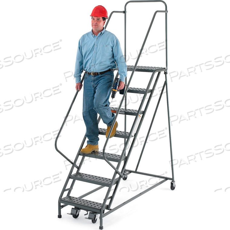 STEEL EZY-CLIMB LADDER W/ HANDRAILS 8-STEP, 24" WIDE PERFORATED, GRAY, 450 LB. CAP. 