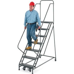 STEEL EZY-CLIMB LADDER W/ HANDRAILS 8-STEP, 24" WIDE PERFORATED, GRAY, 450 LB. CAP. by EGA Products, Inc.