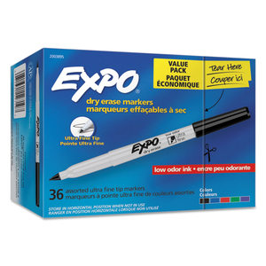 LOW-ODOR DRY ERASE MARKER OFFICE VALUE PACK, EXTRA-FINE NEEDLE TIP, ASSORTED COLORS, 36/PACK by Expo