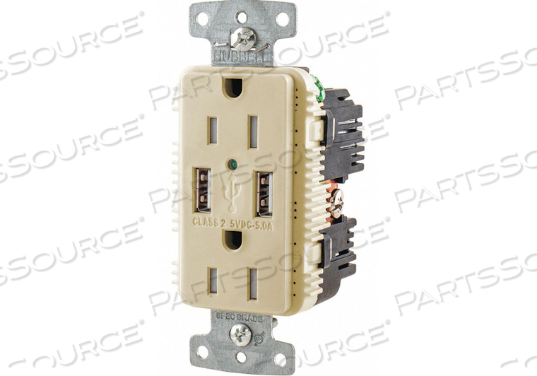 USB CHARGER RECEPTACLE, TYPE A USB, 5 A, 2 USB, IVORY by Hubbell Incorporated, Wiring Device-Kellums