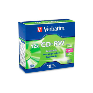 CD-RW DISCS, 4-12X, 700MB/80MIN, SLIM CASE, 10/PK, SILVER by Verbatim