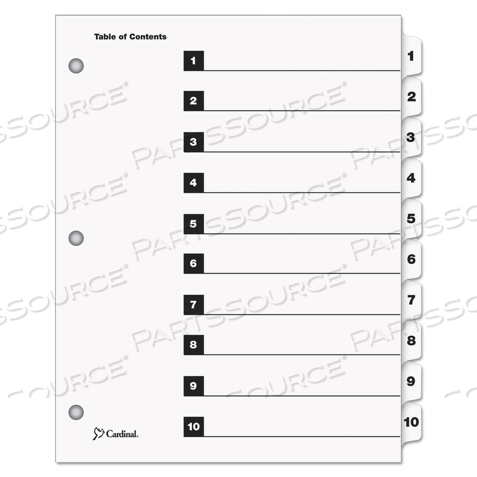 QUICKSTEP ONESTEP PRINTABLE TABLE OF CONTENTS AND DIVIDERS, 10-TAB, 1 TO 10, 11 X 8.5, WHITE, WHITE TABS,  24 SETS 