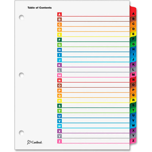 ONESTEP PRINTABLE T.O.C. DIVIDER, PRINTED A TO Z, 9"X11", 26 TABS, WHITE/MULTICOLOR by Cardinal