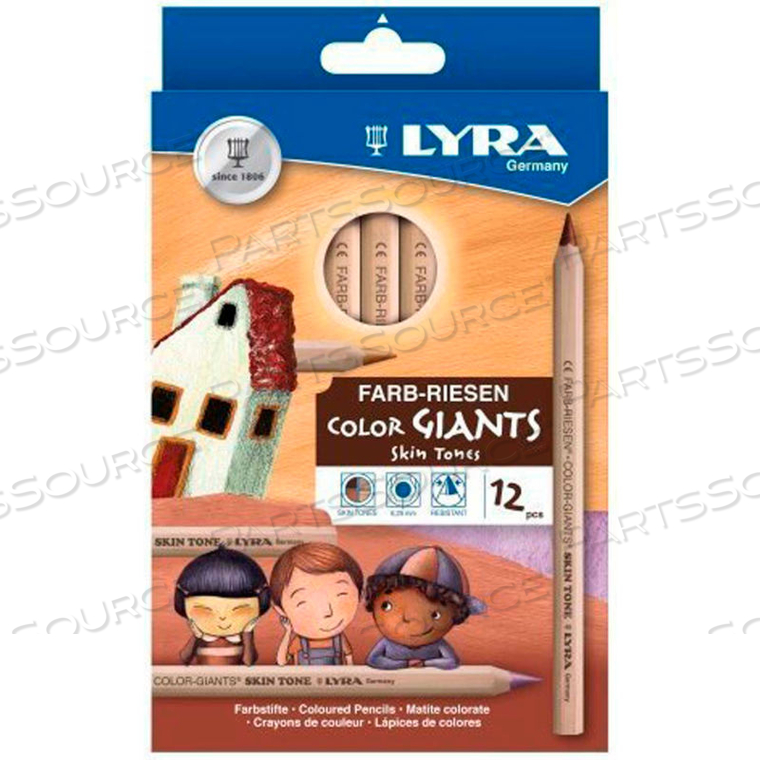LYRA COLOR GIANTS SKIN TONE COLORED PENCILS, 6.3 MM LEAD SIZE, ASSORTED LEAD, 12/SET by Dixon Ticonderoga