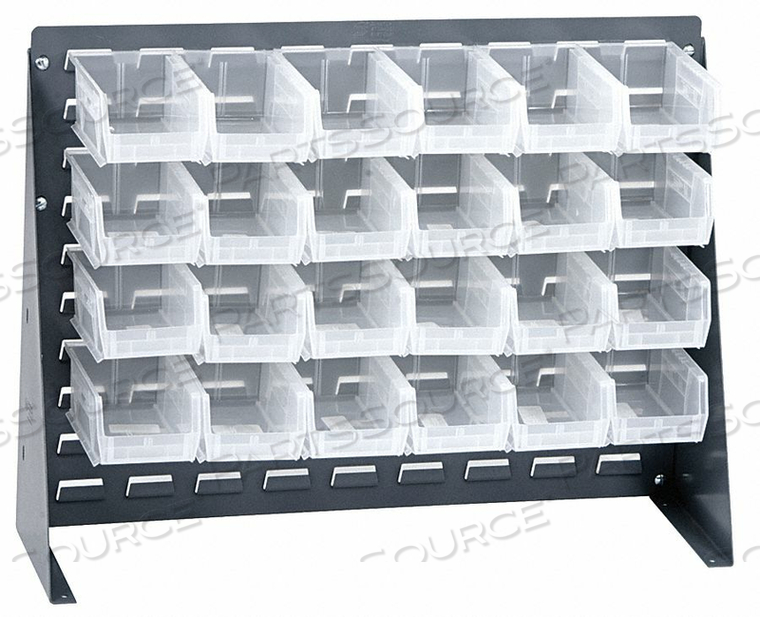 LOUVERED BENCH RACK 21 H 24 BINS CLEAR by Quantum Storage Systems LOUVERED BENCH RACK 21 H 24 BINS CLEAR by Quantum Storage Systems