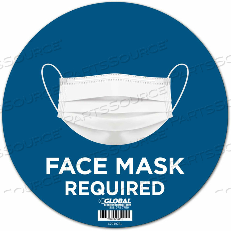 12" ROUND FACE MASK REQUIRED WALL SIGN, BLUE, ADHESIVE by The Magnet Group 12" ROUND FACE MASK REQUIRED WALL SIGN, BLUE, ADHESIVE by The Magnet Group