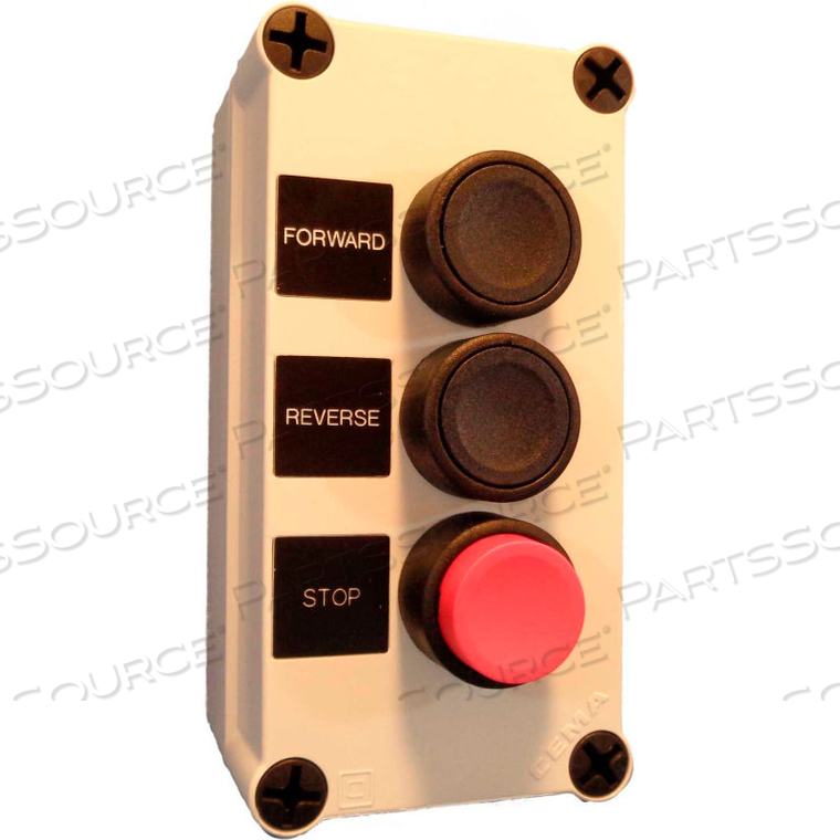 22MM PUSHBUTTON STATION; 3 ELEMENT, FWD-1 NO;REV-1 NO;STOP 1NC, MOMENT. BLACK BEZEL, N4X 