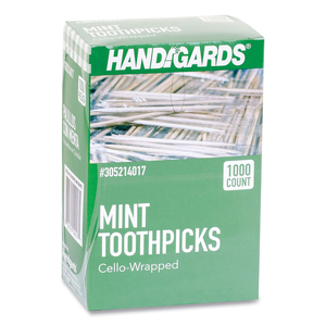 INDIVIDUALLY WRAPPED ROUND WOOD MINT TOOTHPICKS, 4", NATURAL, 1,000/BOX, 12 BOXES/CARTON by Handgards