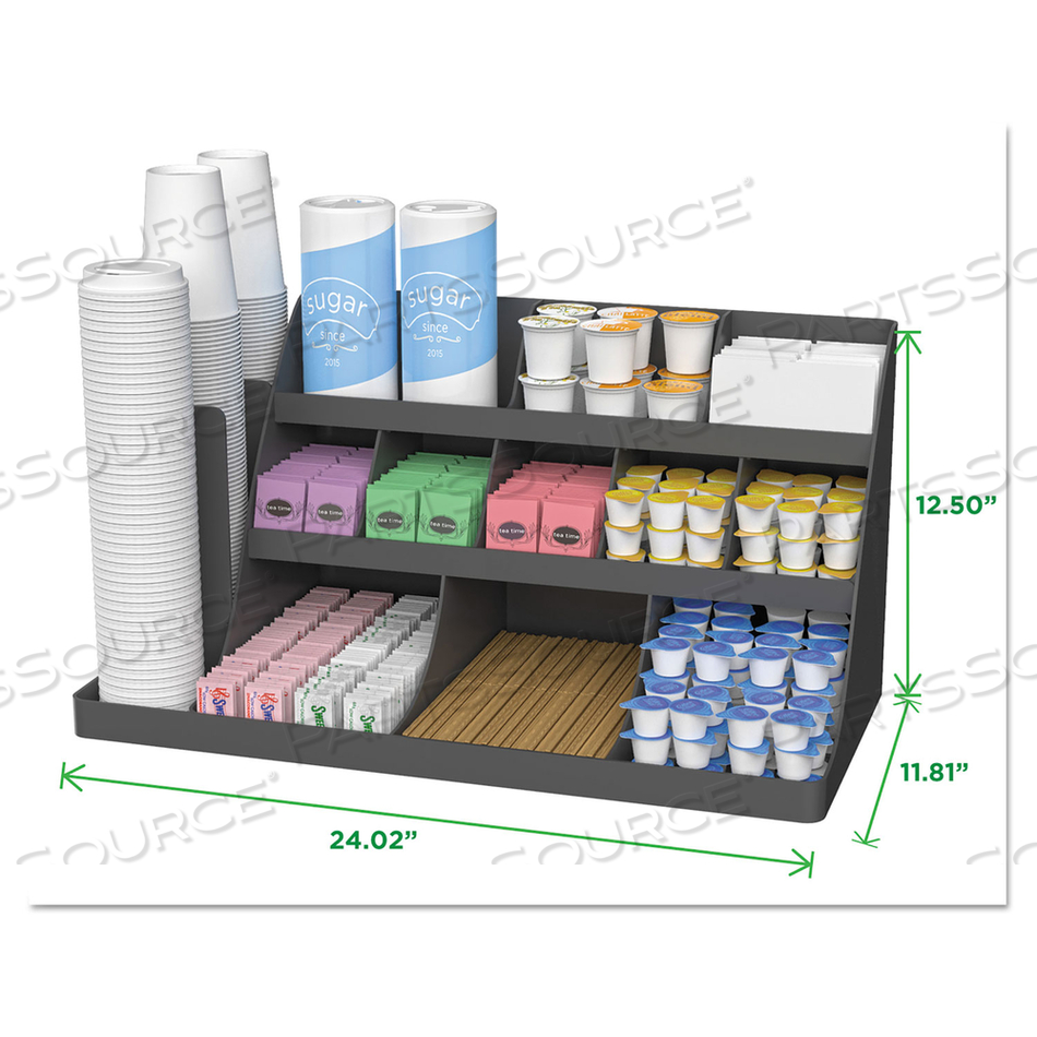 EXTRA LARGE COFFEE CONDIMENT AND ACCESSORY ORGANIZER, 14 COMPARTMENT, 24 X 11.8 X 12.5, BLACK by Mind Reader EXTRA LARGE COFFEE CONDIMENT AND ACCESSORY ORGANIZER, 14 COMPARTMENT, 24 X 11.8 X 12.5, BLACK by Mind Reader