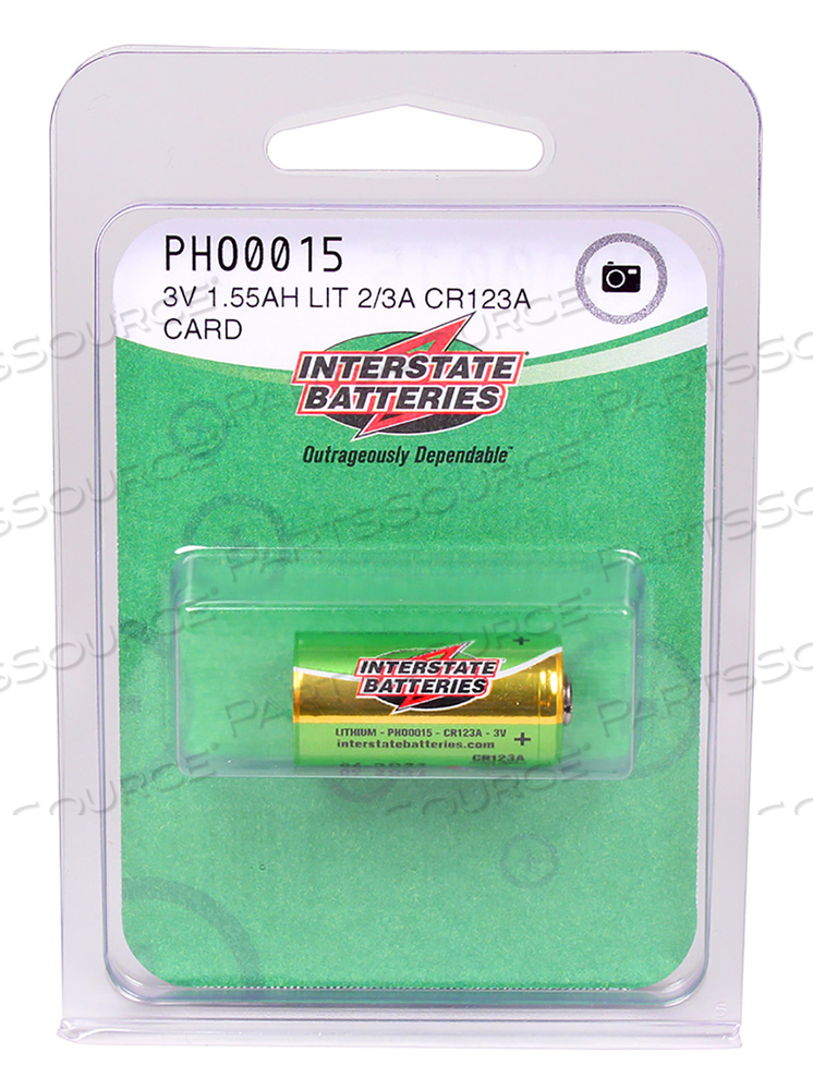 BATTERY, 1.55AH CAPACITY, LITHIUM CHEMISTRY, 3V VOLTAGE RATING, FOR USE WITH: FOR CR123A 