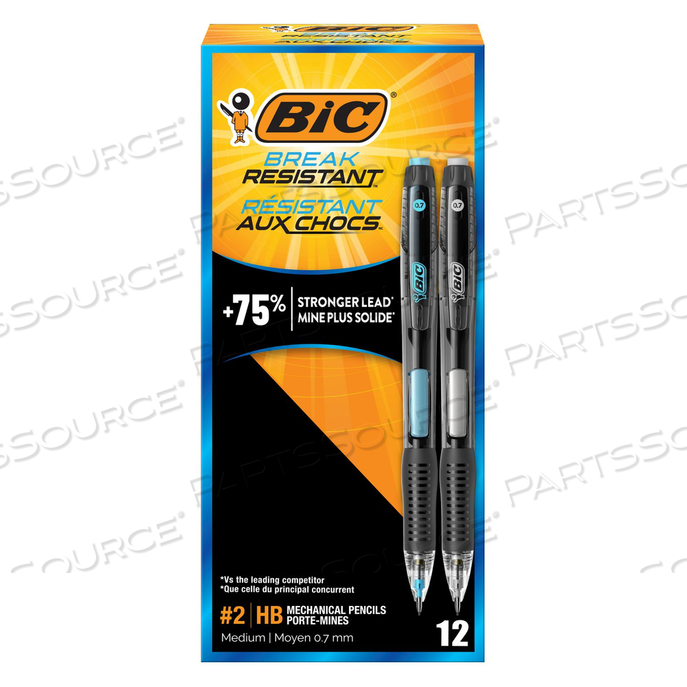 BREAK-RESISTANT MECHANICAL PENCILS WITH ERASERS, 0.7 MM, HB (#2), BLACK LEAD, ASSORTED BARREL COLORS by BIC BREAK-RESISTANT MECHANICAL PENCILS WITH ERASERS, 0.7 MM, HB (#2), BLACK LEAD, ASSORTED BARREL COLORS by BIC