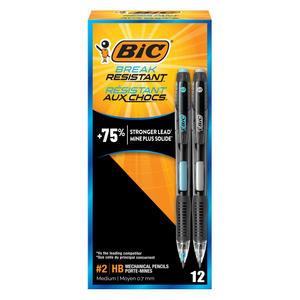 BREAK-RESISTANT MECHANICAL PENCILS WITH ERASERS, 0.7 MM, HB (#2), BLACK LEAD, ASSORTED BARREL COLORS, DOZEN by BIC