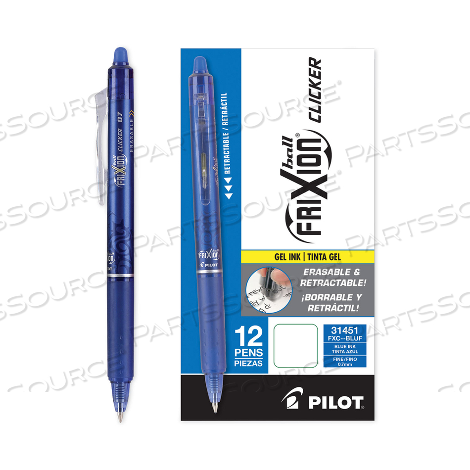 FRIXION CLICKER ERASABLE GEL PEN, RETRACTABLE, FINE 0.7 MM, BLUE INK, BLUE BARREL by Pilot FRIXION CLICKER ERASABLE GEL PEN, RETRACTABLE, FINE 0.7 MM, BLUE INK, BLUE BARREL by Pilot