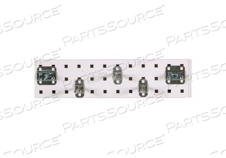 (1) 18 GA WHITE STEEL SQUARE HOLE PEGBOARD W/ (5 PC) LOCHOOK SET by Triton Products (1) 18 GA WHITE STEEL SQUARE HOLE PEGBOARD W/ (5 PC) LOCHOOK SET by Triton Products