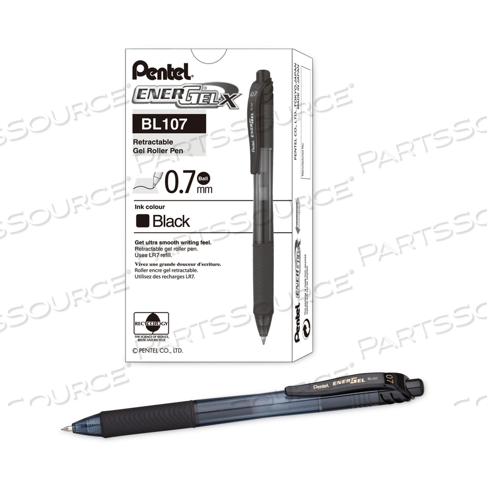 ENERGEL-X GEL PEN, RETRACTABLE, MEDIUM 0.7 MM, BLACK INK, BLACK BARREL by Pentel of America ENERGEL-X GEL PEN, RETRACTABLE, MEDIUM 0.7 MM, BLACK INK, BLACK BARREL by Pentel of America