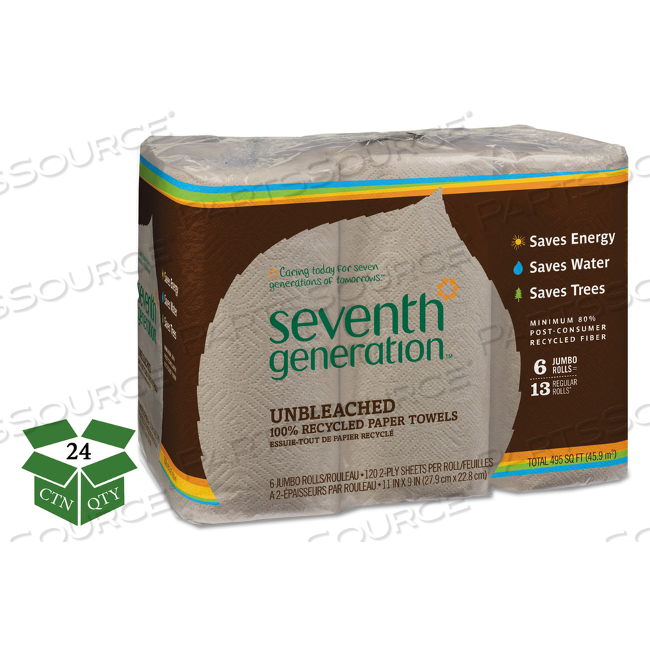 NATURAL UNBLEACHED 100% RECYCLED PAPER KITCHEN TOWEL ROLLS, 2-PLY, 11 X 9, 120/ROLL by Seventh Generation NATURAL UNBLEACHED 100% RECYCLED PAPER KITCHEN TOWEL ROLLS, 2-PLY, 11 X 9, 120/ROLL by Seventh Generation