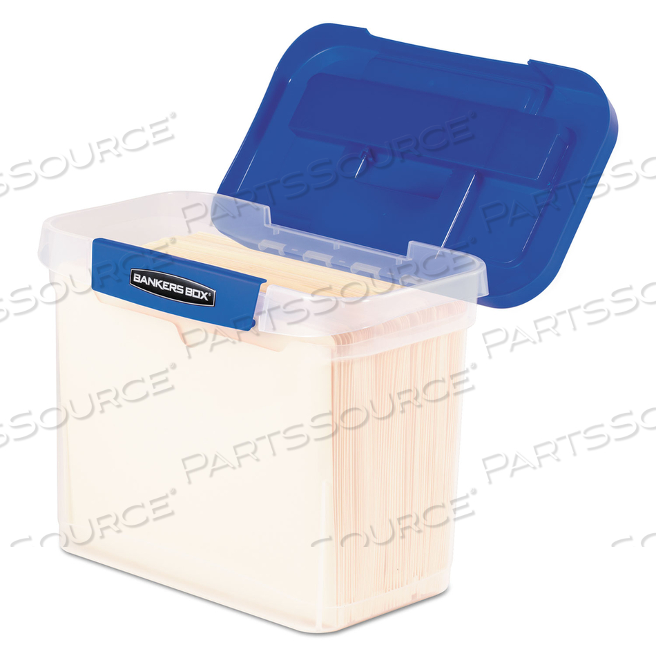 HEAVY-DUTY PORTABLE FILE BOX, LETTER FILES, 14.25" X 8.63" X 11.06", CLEAR/BLUE by Bankers Box