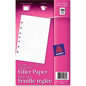 MINI BINDER FILLER PAPER, 5-1/2" X 8-1/2", WHITE, 100 SHEETS by Avery