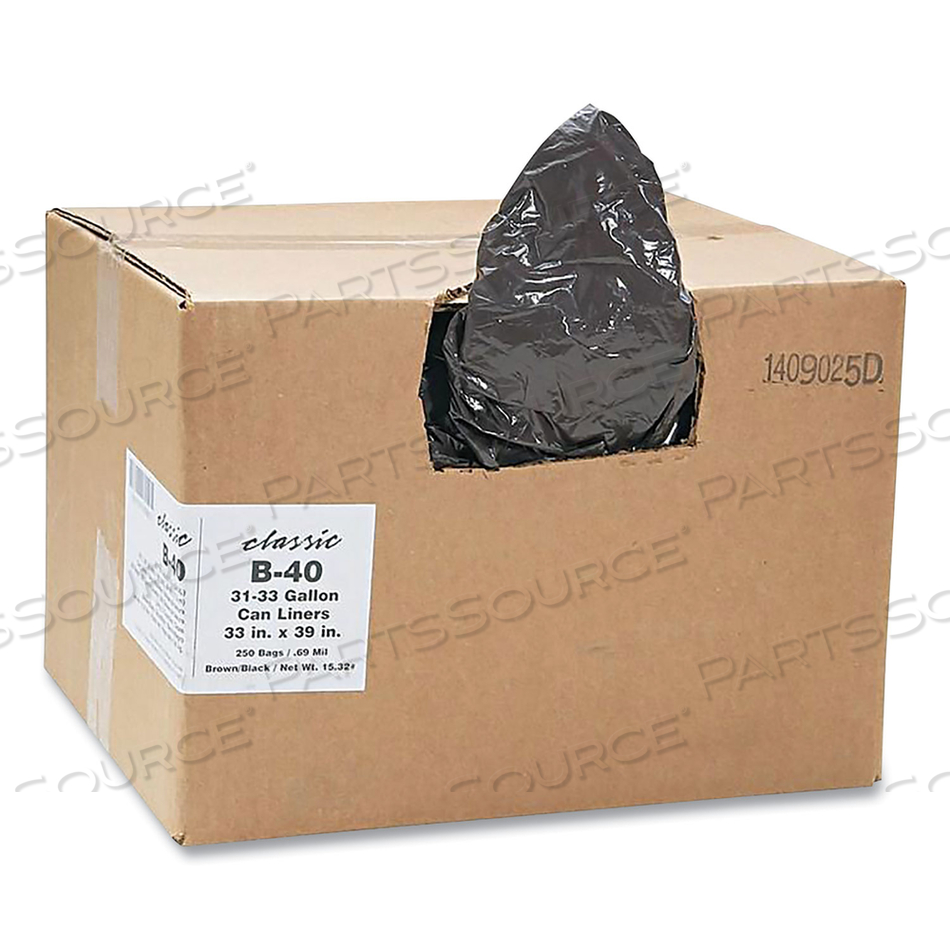 LINEAR LOW-DENSITY CAN LINERS, 33 GAL, 0.63 MIL, 33" X 39", BLACK, 25 BAGS/ROLL, 10 ROLLS/CARTON 