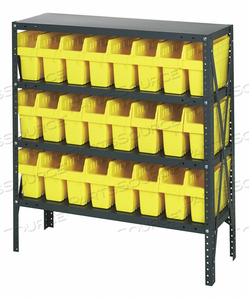 1239-SB801 STEEL SHELVING WITH 24 8"H PLASTIC SHELF BINS YELLOW, 36X12X39-SB4 SHELVES by Quantum Storage Systems 1239-SB801 STEEL SHELVING WITH 24 8"H PLASTIC SHELF BINS YELLOW, 36X12X39-SB4 SHELVES by Quantum Storage Systems