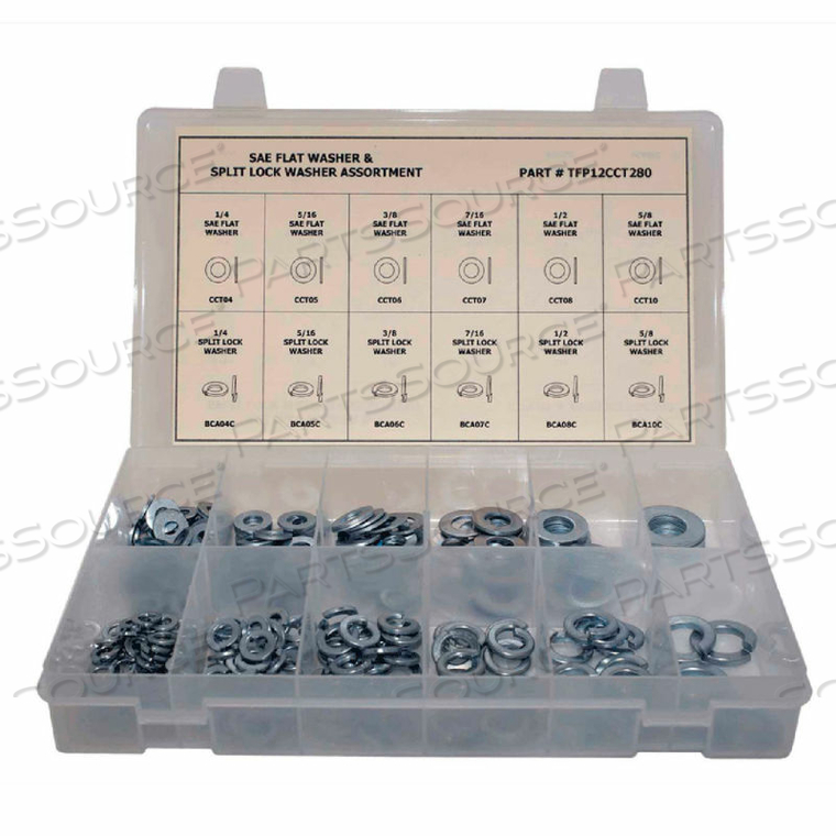280 PIECE FLAT & SPLIT LOCK WASHER ASSORTMENT - 1/4" TO 5/8" - GRADE 2 - SAE - STEEL - ZINC PLATED by Titan Fasteners