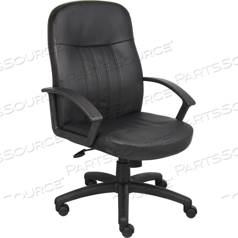 INTERION EXECUTIVE OFFICE CHAIR WITH ARMS - LEATHER - HIGH BACK - BLACK by Boss INTERION EXECUTIVE OFFICE CHAIR WITH ARMS - LEATHER - HIGH BACK - BLACK by Boss