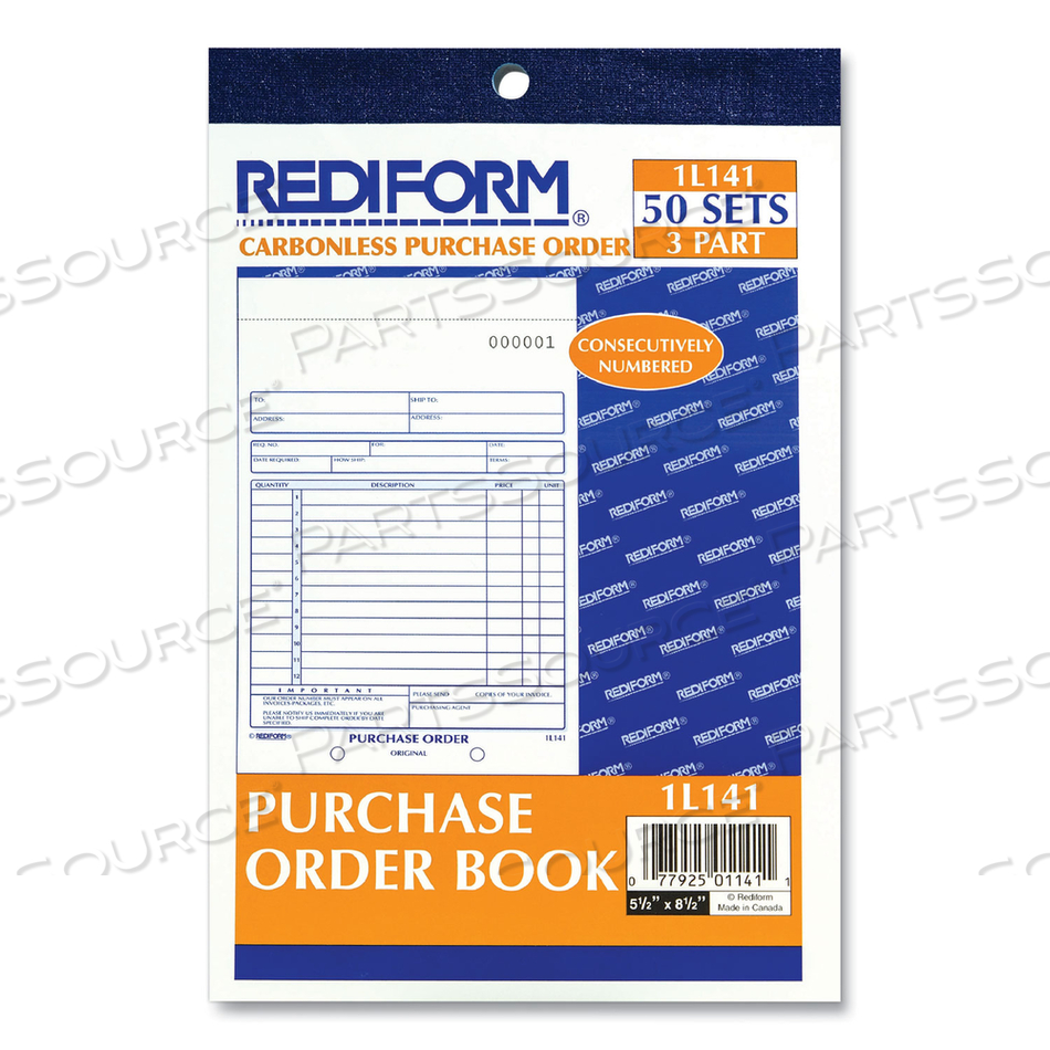 PURCHASE ORDER BOOK, 12 LINES, THREE-PART CARBONLESS, 5.5 X 7.88, 50 FORMS TOTAL by Rediform PURCHASE ORDER BOOK, 12 LINES, THREE-PART CARBONLESS, 5.5 X 7.88, 50 FORMS TOTAL by Rediform