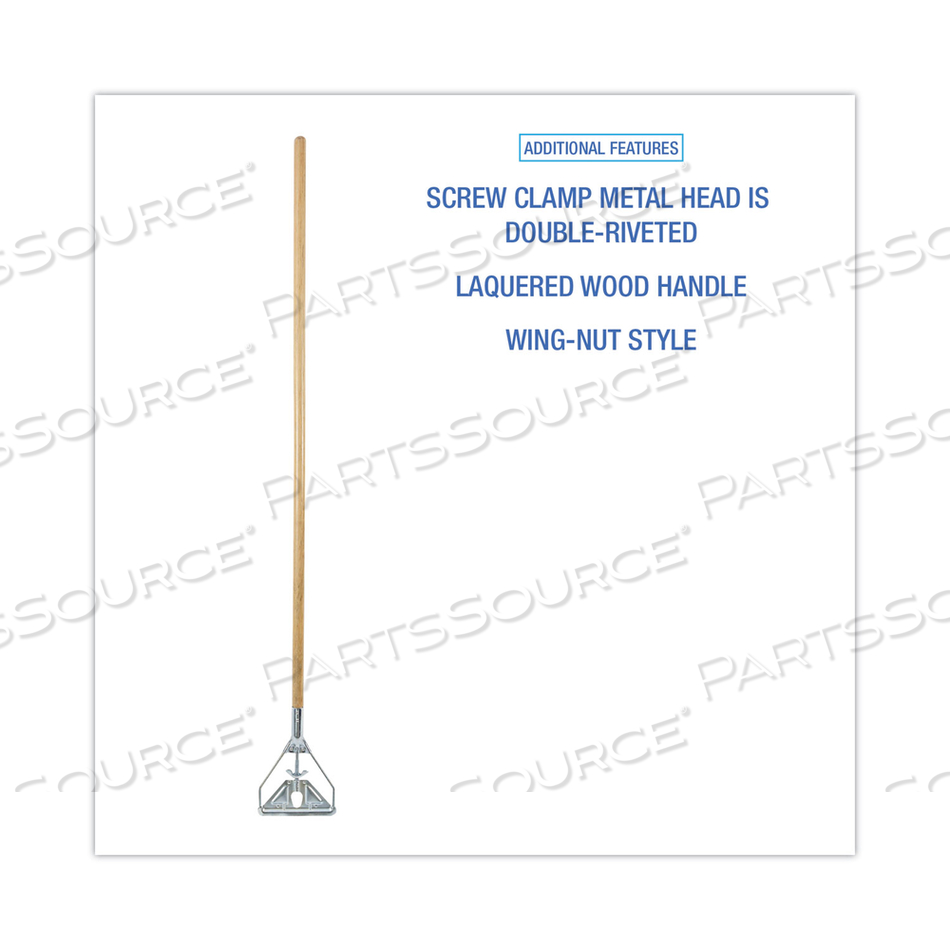 SCREW CLAMP METAL HEAD WOODEN MOP HANDLE, #20+, 1.13" DIA X 63", NATURAL by Boardwalk