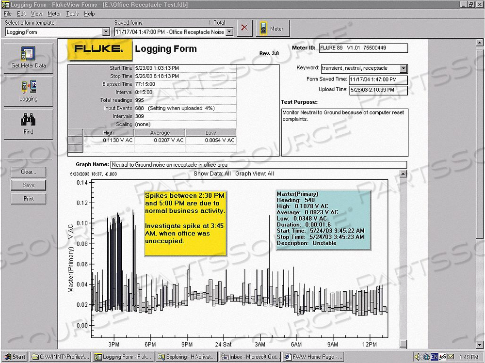 MULTIMETER SOFTWARE/CABLE by Fluke Electronics Corp (Industrial Div.)
