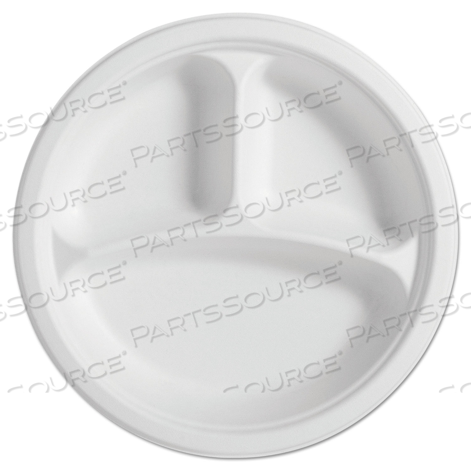 PAPERPRO NATURALS FIBER ROUND PLATES, 3-COMPARTMENT, 10.25" DIA, NATURAL by Chinet