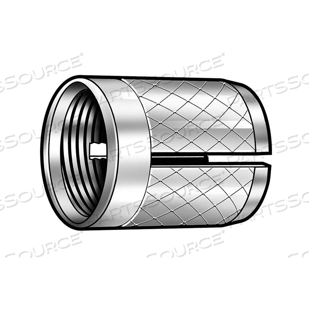 PRESS INSERT, 1/4"-20 THREAD SIZE, 1/2 IN OVERALL LG, 21/64 IN DIA, BRASS, PLAIN, BRASS by E-Z Lok PRESS INSERT, 1/4"-20 THREAD SIZE, 1/2 IN OVERALL LG, 21/64 IN DIA, BRASS, PLAIN, BRASS by E-Z Lok