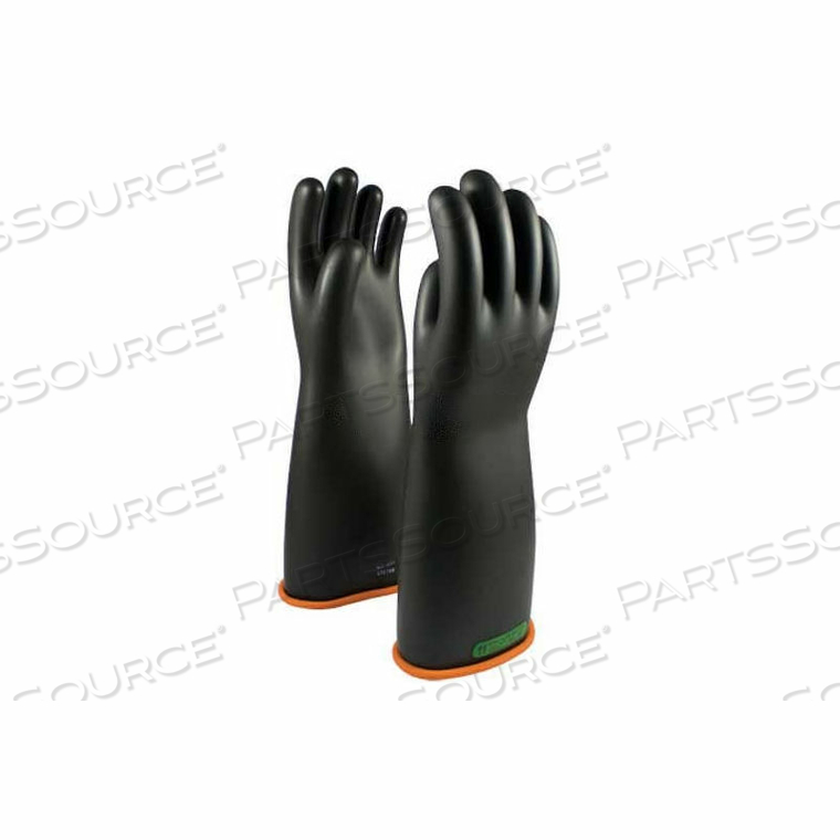 ELECTRICAL RATED GLOVES, TWO TONE, BLACK W/ORANGE INNER COLOR, ROLLED CUFF, CLASS 3, 18"L, SZ 9 