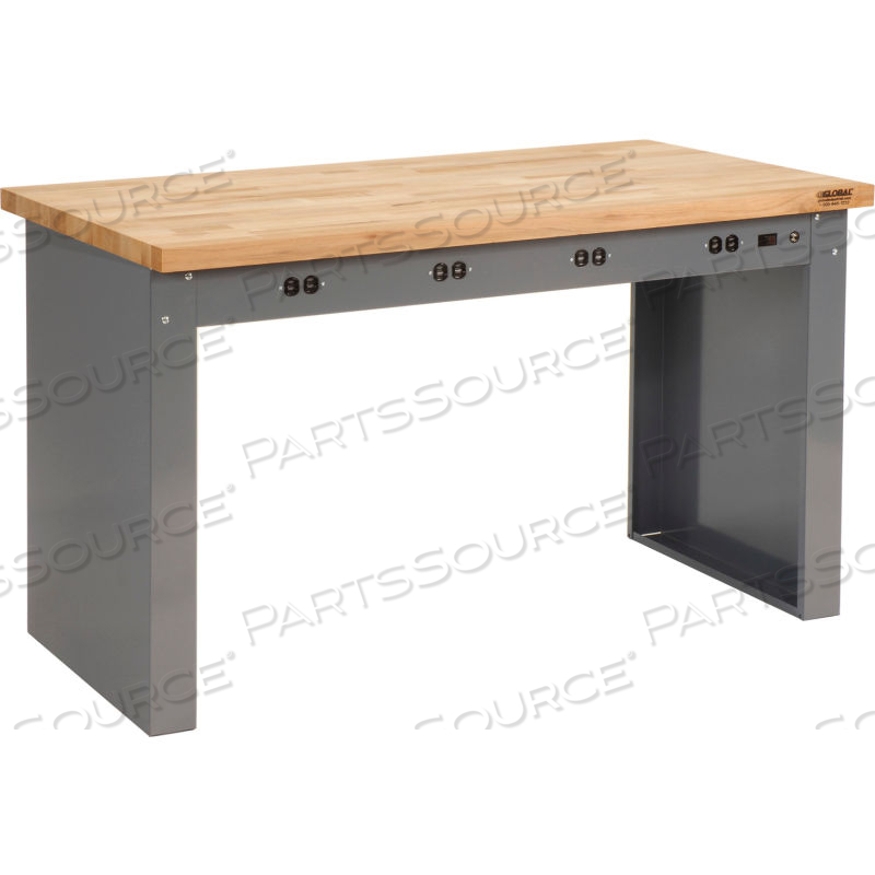 72"W X 36"D PANEL LEG WORKBENCH - POWER APRON & MAPLE SQUARE EDGE TOP by Approved Vendor