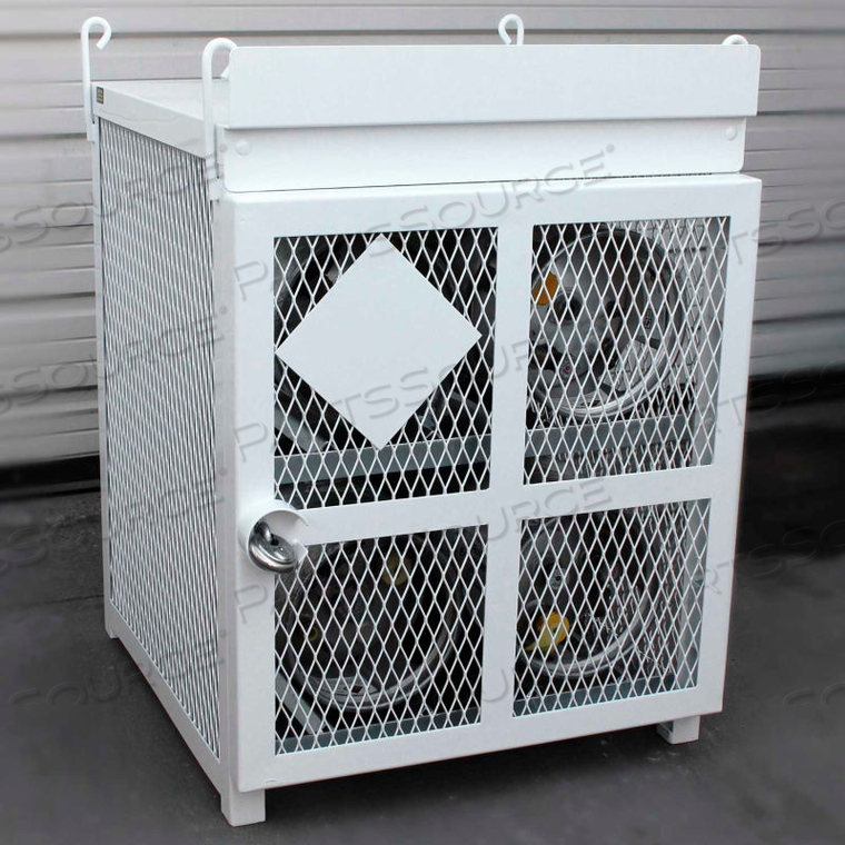 4 CAPACITY 33 LBS CYLINDERS HEAVY DUTY STEEL GAS CYLINDER CAGE 30"WX30"DX38"H WHITE, MANUAL CLOSE by Post Guard 4 CAPACITY 33 LBS CYLINDERS HEAVY DUTY STEEL GAS CYLINDER CAGE 30"WX30"DX38"H WHITE, MANUAL CLOSE by Post Guard