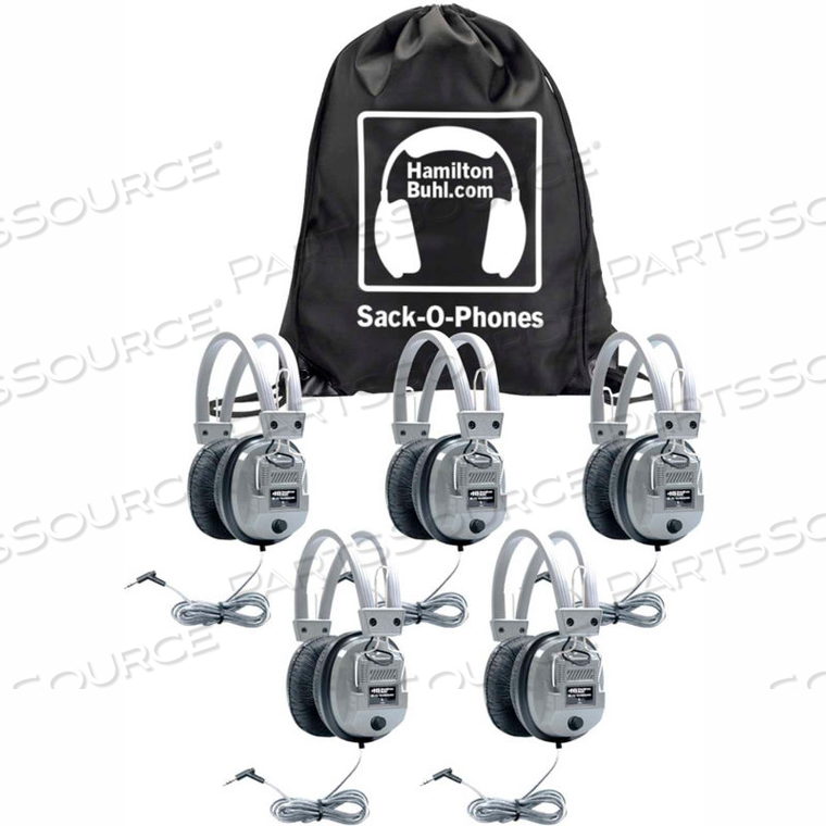 SACK-O-PHONES, 5 SC7V DELUXE HEADPHONES W/ VOLUME CONTROL IN A CARRY BAG by Hamilton & Buhl
