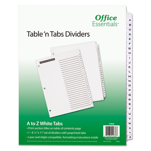 TABLE 'N TABS DIVIDERS, 26-TAB, A TO Z, 11 X 8.5, WHITE, WHITE TABS, 1 SET by Office Essentials