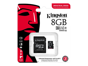 INDUSTRIAL, FLASH MEMORY CARD (MICROSDHC TO SD ADAPTER INCLUDED), 8 GB, A1 / VIDEO CLASS V30 / UHS-I U3 / CLASS10, MICROSDHC UHS-I by Kingston Technology