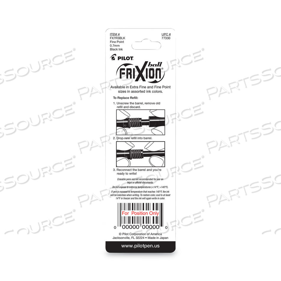 REFILL FOR PILOT FRIXION ERASABLE, FRIXION BALL, FRIXION CLICKER AND FRIXION LX GEL INK PENS, FINE TIP, BLACK INK by Pilot