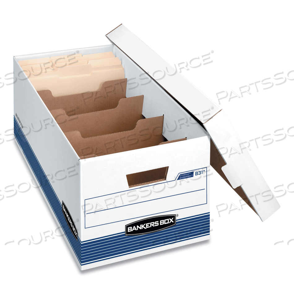 STOR/FILE MEDIUM-DUTY STORAGE BOXES WITH DIVIDERS, LETTER FILES, 12.88" X 25.38" X 10.25", WHITE/BLUE, 12/CARTON 