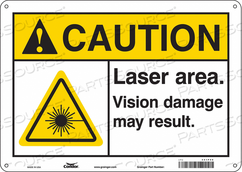 SAFETY SIGN, HORIZONTAL RECTANGLE, NUMBER OF PRINTED SIDES 1, ENGLISH, SIGN FORMAT ANSI/OSHA FORMAT, SIGN LEGEND LASER AREA. VISION DAMAGE M by Condor SAFETY SIGN, HORIZONTAL RECTANGLE, NUMBER OF PRINTED SIDES 1, ENGLISH, SIGN FORMAT ANSI/OSHA FORMAT, SIGN LEGEND LASER AREA. VISION DAMAGE M by Condor