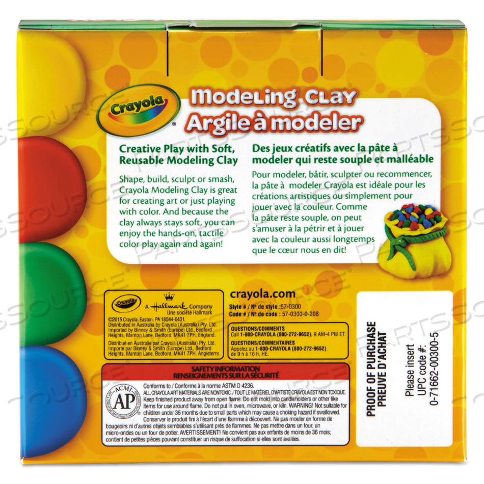 MODELING CLAY ASSORTMENT, 4 OZ PACKS, 4 PACKS, BLUE/GREEN/RED/YELLOW, 1 LB by Crayola