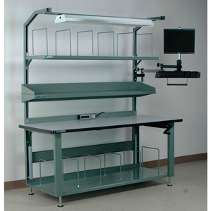 NO. 3 HYDRAULIC ADJ. HEIGHT PACKING WORKBENCH - LAMINATE SAFETY EDGE WITH T-MOLD 96X30 BK by Stackbin Corporation