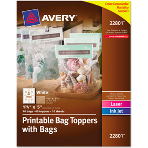 PRINTABLE BAG TOPPERS WITH BAGS, 1-3/4 X 5, WHITE, 40/PACK by Avery