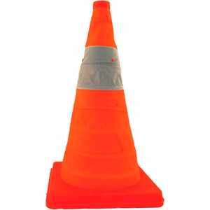 28" PACK N POP COLLAPSIBLE TRAFFIC CONE, ORANGE, PLASTIC BASE, 4/PACK by Cortina