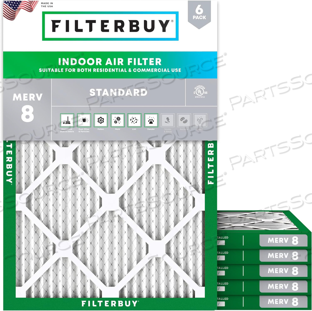 FILTERBUY 16X22.25X1 AIR FILTER MERV 8 DUST DEFENSE (6-PACK), PLEATED HVAC AC FURNACE AIR FILTERS REPLACEMENT (ACTUAL SIZE: 16.00 X 22.25 X 0.75 INCHES) 