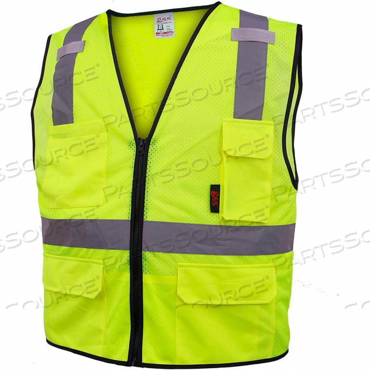 1505 MULTI-PURPOSE CLASS 2 MESH ZIPPER 6 POCKETS SAFETY VEST, LIME, XL by GSS Safety LLC 1505 MULTI-PURPOSE CLASS 2 MESH ZIPPER 6 POCKETS SAFETY VEST, LIME, XL by GSS Safety LLC